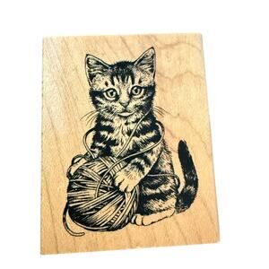 Inkadinkado Kitten Cat Playing With Yarn 93869 Rubber Stamp